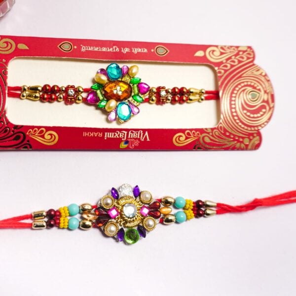 Colourful-Stylish-Premium Quality Rakhi / Handmade / made in colourful-stone - set of 2 pieces - Image 3