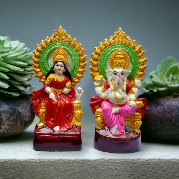 Laxmi ganesh Ji Ki Murti - Bengali Style Lakshmi-Ganesh Ji Set - Marble Dust Hand Crafted Murti - 8.5 inch Each. - Image 2