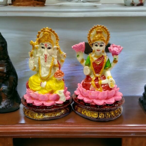 Maa Laxmi & Lord ganesha - 10 Cm Marble Dust Murti For Puja Purpose - Image 2