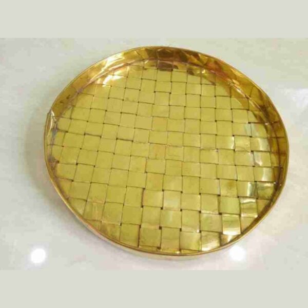 Brass Chalon - 14 inch approx (Diameter) - Brass Boron Dala - Brass Tokri - Brass Keeper Tray - Crafts Create Brass Circular Tray, Brass Tray, Brass dala, Chalon, Brass Sieve, - Image 2