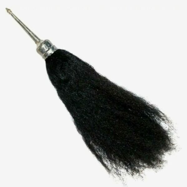 Original Black Chamar (synthetic hair) - Chanvara - Chawar - Yak Tail Fly Whisk - German Sliver Handle. 100 gm+ , 12" × 6" Tail (approx)