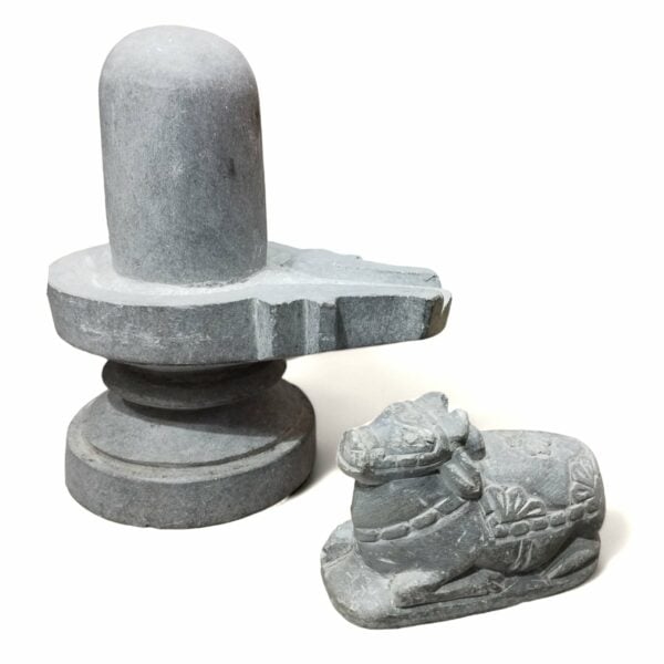 Original Athizay Stone Shiva Lingam And Nandi Set - 4 No - 4.5 inch height Shiva Lingam and 3 inch Long Nandi Bhagaban