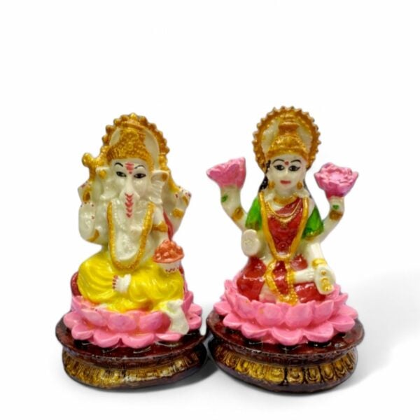 Maa Laxmi & Lord ganesha - 10 Cm Marble Dust Murti For Puja Purpose