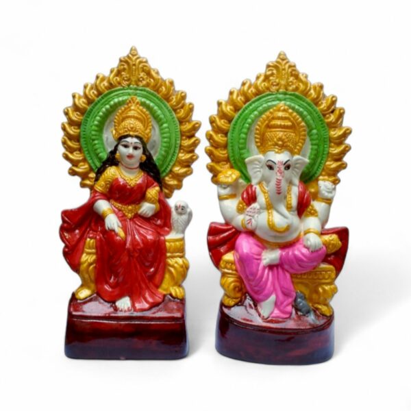 Laxmi ganesh Ji Ki Murti - Bengali Style Lakshmi-Ganesh Ji Set - Marble Dust Hand Crafted Murti - 8.5 inch Each.