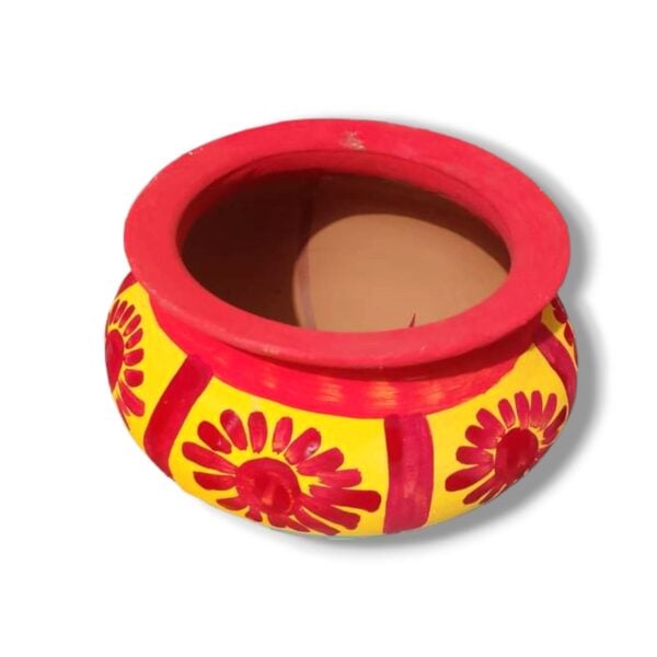 Customised Dust Coloured -  Clay Pot 10 inch approx- Hand Printed Hadi - Kundo Hari - Patil - Clay Patil With Dhakkan - Image 2