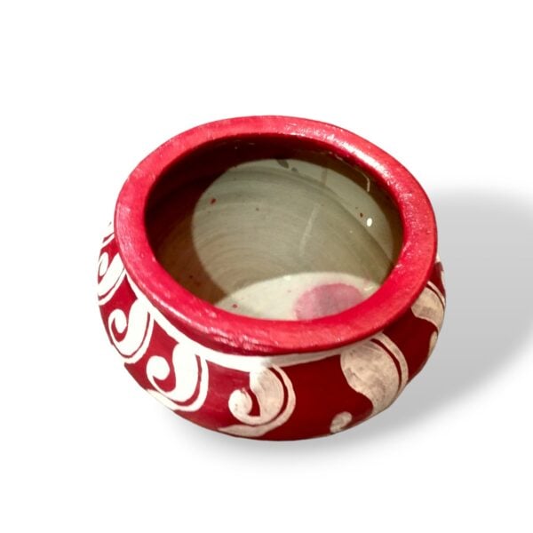 Customised Fabric Coloured Clay Pot 10 inch approx- Hand Printed Hadi - Kundo Hari - Patil - Clay Patil With Dhakkan - Image 2