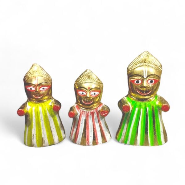 Pure Brass Jagannath,Balaram,Subhadra Bigraha - 6.5 inch Jagannath,6 inch Balaram and 5.9 inch Subhadra Murti