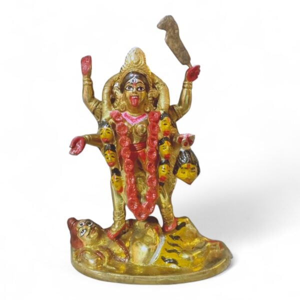 Pure Brass Maa Kali Murti - 9" × 6.5" Pure Brass Maa Kali Murti - Raksha Kali Mata Murti For House,Mandir e.t.c