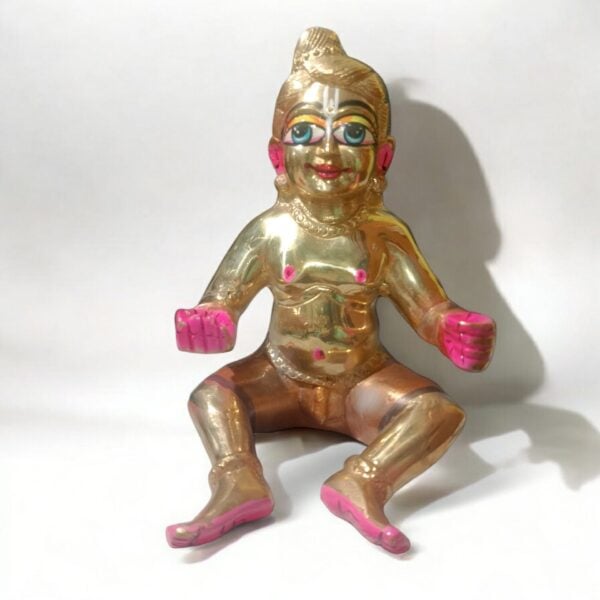 Sitting Laddoo Gopal - 10 No. / 8 inch - 3.7 kg Approx  Brass Laddu Gopal Murti big size - Sitting Laddu Gopal Pure Pital Brass Laddoo Gopal To worship