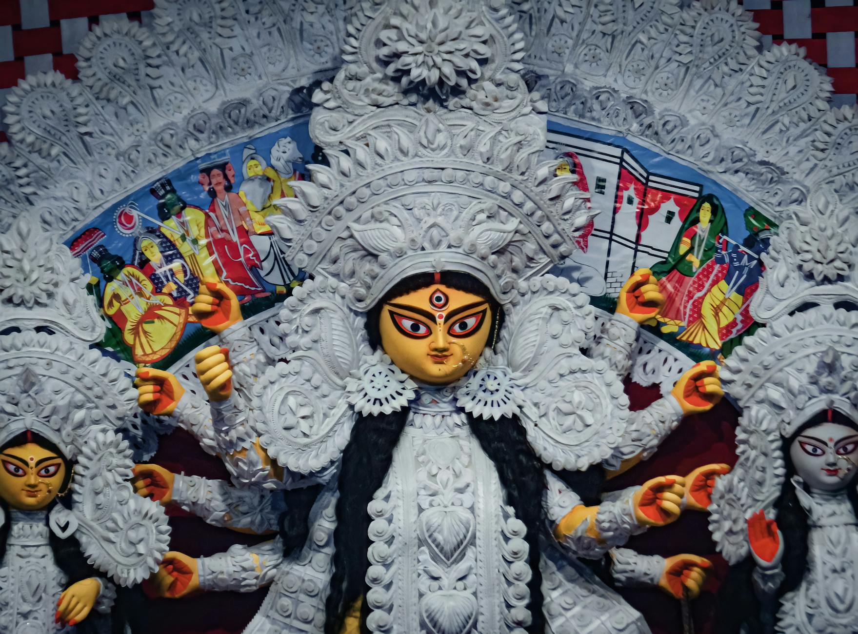 close up photo of maa durga at durga puja festival in india