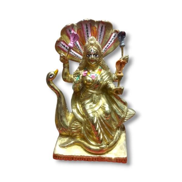 Maa Manasha - 13" approx Brass Bengali Style Maa Manasa Murti With Removable Snakes - Pure Pital - Brass Maa Manasha Murti