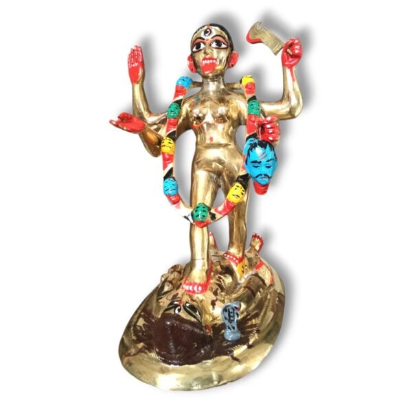 Pure Brass Dakshina Maa Kali Murti - 13" × 8.5" approx - Pure Brass Dakshina Maa Kali Murti - Dakhina Kali Mata Murti For House,Mandir e.t.c