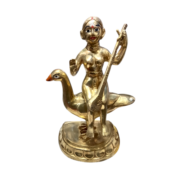 Maa Saraswati - 13" × 7.5" Brass Saraswati Mata Murti - Pure Pital Brass Saraswati Mata Murti